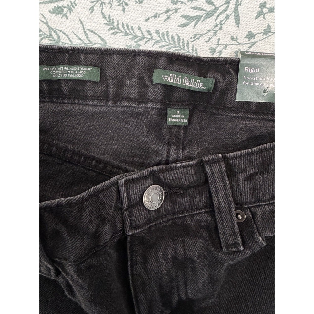 31" Wild Fable Black 90s Relaxed Straight Leg Jeans Size 2 Cotton Distressed - Picture 8 of 12